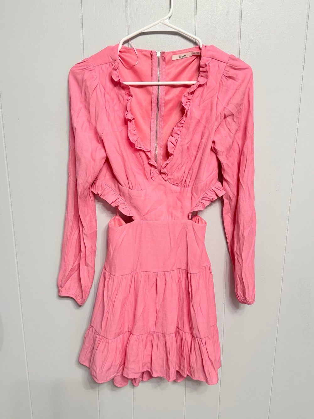 NWOT  Pink Ruffle Cutout Mini Dress - Picture 3 of 9